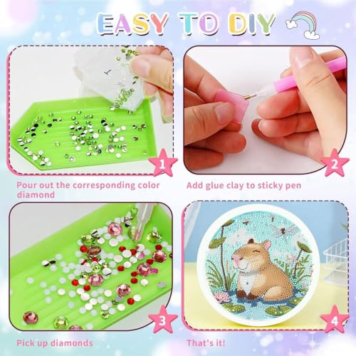 bleihum Capybara Diamond Art Kits for Kids with Round Frame 8X8 inch - color: CC1163-US