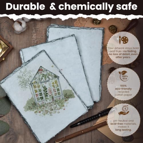 LEATHER VILLAGE Grey Deckled Edge Handmade Watercolor Paper 4x6 - color: Grey Toned, size: 6"X4"