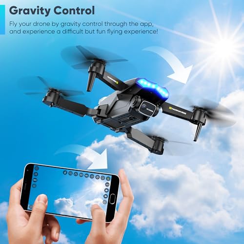 Drone with Camera-Drone for Kids with Cool Lights & 2 Batteries - color: Black and Gray
