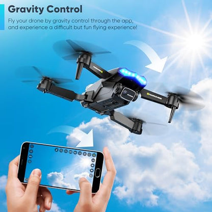 Drone with Camera-Drone for Kids with Cool Lights & 2 Batteries - color: Black and Gray