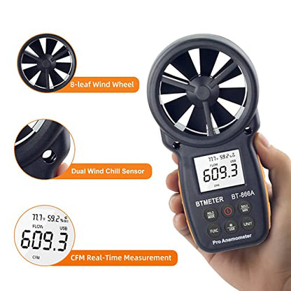 BTMETER 866A Pro Handheld HVAC Anemometer CFM Air Flow Meter(Wet Bulb Temp) - color: BT-100WM Anemometer