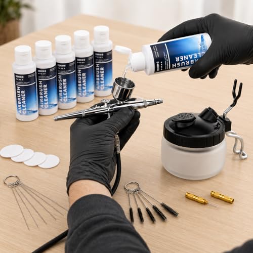 Airbrush Cleaning Kit, 6 Airbrush Cleaners with Glass Cleaning Pot