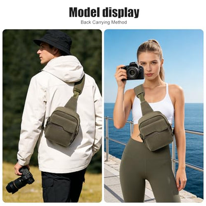 Cwatcun Sling Camera Bag Canvas, Compact Crossbody Case with Rain Cover - color: Green, size: Small