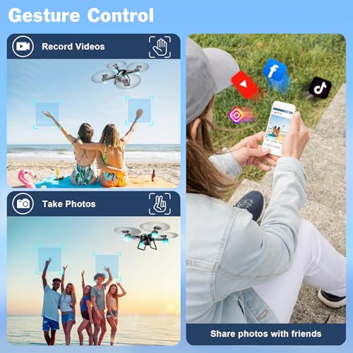 Drone with 1080P Camera, Remote Control Quadcopter with Gesture Selfie, Altitude Hold, One Key Start, 3D Flips, 2 Batteries, Black
