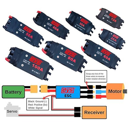 DYS 12A 2-4S Brushless ESC with 5V/2A BEC with XT30 & 2.0mm Plug for RC Fixed-Wing Aircraft Helicopter - color: Dys 12a Esc