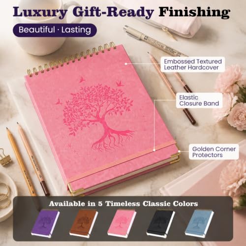 Blank Notebook Journal, Hardcover Sketchbook, 300 Page No Bleed Thick Paper - color: Pink, size: A5 (8.5” x 5.5”)