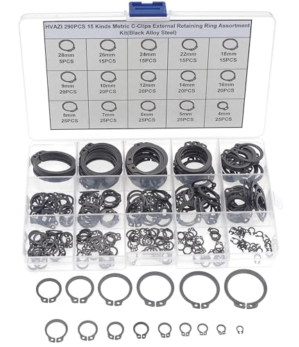 290PCS 15 Sizes Metric External C-Clip Retaining Ring Assortment Kit