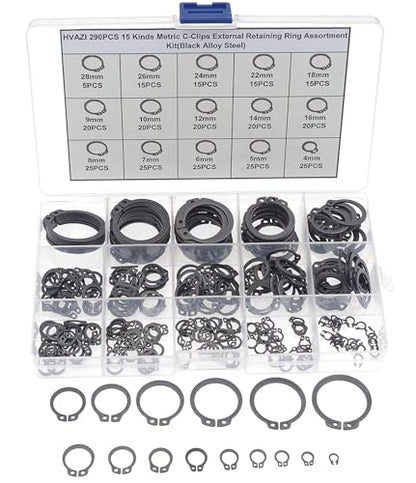 290PCS 15 Sizes Metric External C-Clip Retaining Ring Assortment Kit