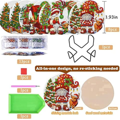 8 Pack Diamond Art Coasters,Christmas Gnome Diamond Painting Coasters Kits - color: Christmas Gnome Coasters