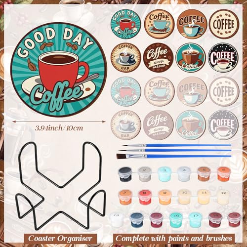 Reallnaive 8 Pcs Coffee Paint by Numbers Kit for Adults Wooden Coaster - style: Coffee
