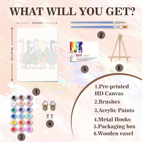 Duck Paint by Numbers Kit for Adults Beginner & Kids with Frame 8x12inch - color: Ducks(Framed), size: 8x12inch