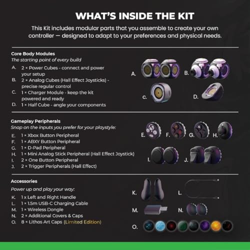 ByoWave Proteus Controller Kit – Modular Gaming Controller with 15+ Interchangeable Parts, Custom Remapping & LED Lighting – Works with PC, Steam Deck & Xbox Series X|S – Lithos Collection Limited Edition