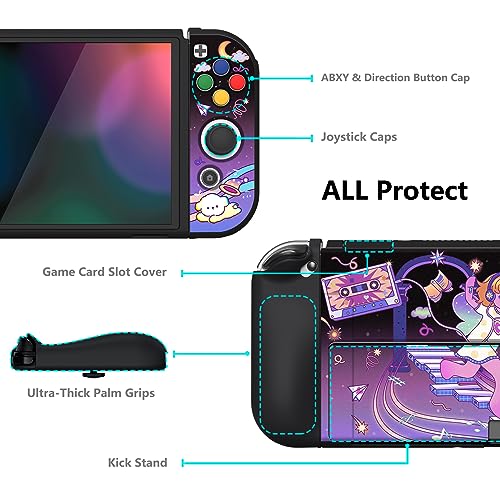 PlayVital ZealProtect Soft Protective Case for Nintendo Switch OLED, Flexible Protector Joycon Grip Cover for Nintendo Switch OLED w/Thumb Grips & ABXY Direction Button Cap - Dancing Notes - color: Dancing Notes