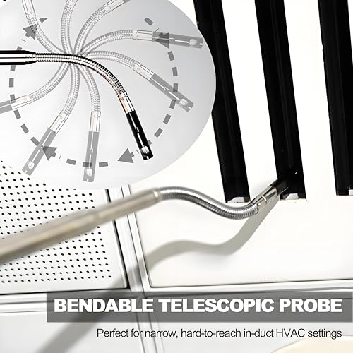 Hot Wire Anemometer Handheld with Bendable Telescoping Probe, HVAC in-Duct Peak Airflow Wind Speed Anemometer, Temperature CFM CMM Meter, Backlit LCD, Data Record & Output