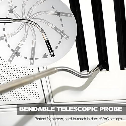 Hot Wire Anemometer Handheld with Bendable Telescoping Probe, HVAC in-Duct Peak Airflow Wind Speed Anemometer, Temperature CFM CMM Meter, Backlit LCD, Data Record & Output