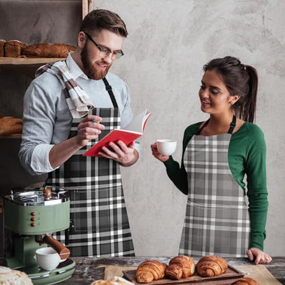 Britimes Apron with Pockets, 32x28 inch, 2 Pack, Plaid - color: Black Gray