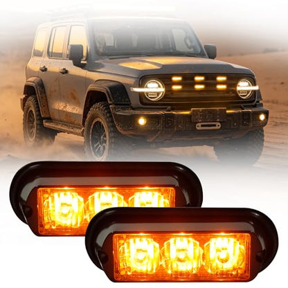 YM E-Bright 2-Pack Amber/Yellow 3 LED Car Flashlight DRL Truck Emergency Strobe Flash Warning Light DC 12-24V - color: Yellow, size: 3LED