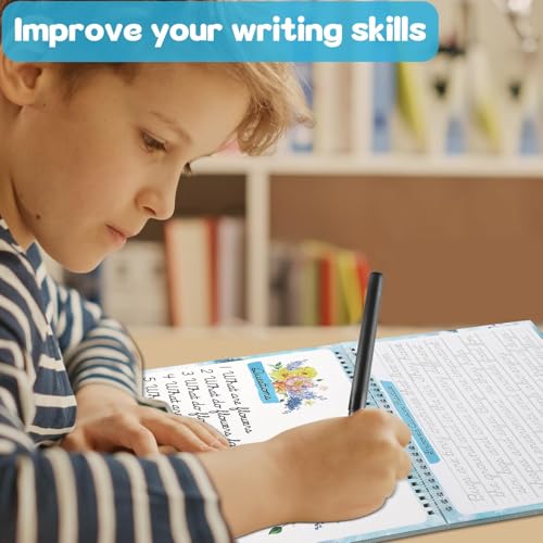 gisgfim Grooved Cursive Handwriting Workbook Magic Reusable Grooved Cursive Handwriting Practice Guided Tracing with Disappearing Ink Pens for Beginners Kids Learning Activities Supplies (Reading) - style: Reading