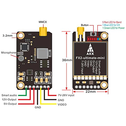 AKK FX2-ultimate-mini(US Version) 5.8GHz 37CH Smart Audio VTX Support OSD Configuring via Betaflight Flight Control Board Long Range FPV Transmitter
