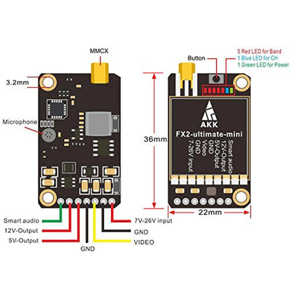 AKK FX2-ultimate-mini(US Version) 5.8GHz 37CH Smart Audio VTX Support OSD Configuring via Betaflight Flight Control Board Long Range FPV Transmitter