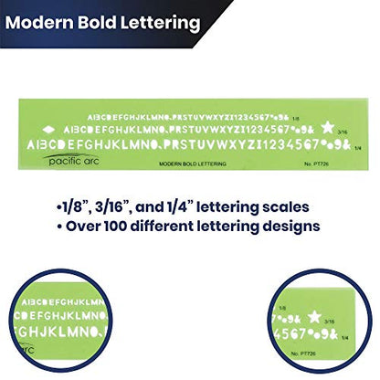 Pacific Arc Modern Bold Lettering Template Guide, with 1/8 to 1/4 Inch Letters - style: Modern Bold Lettering