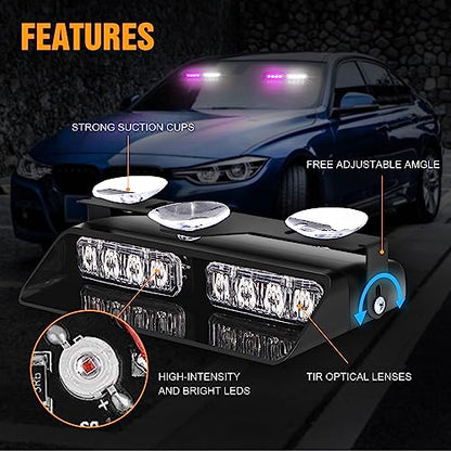 XRIDONSEN 2 in 1 Dash Strobe Lights Purple White 16 LED Windshield Lights - color: Purple/White/Purple/White