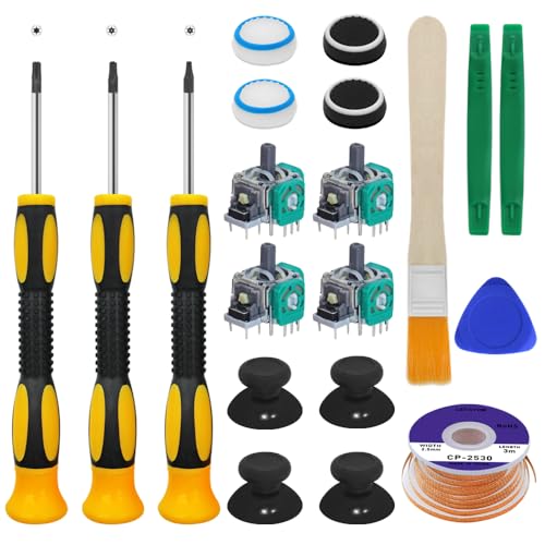 19 PCS Joysticks Replacement Parts Kit, lyfLux Bumper Buttons, Replacement Thumbsticks, Hat Silicone, brush, Hat Covers with Repair Screwdriver Kit Compatible with Xbox One Controllers