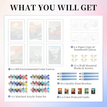6 Pack Paint by Numbers Kit for Adults, National Park Canvas Painting Set - color: Park-1