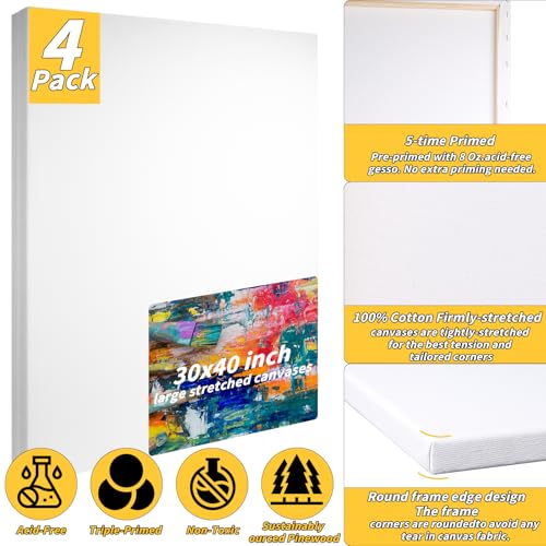 Oleitodh 4 Pack Stretched Canvas 30x40 Inch 100% Cotton Painting Canvas - size: 30" x40"-4 Pack