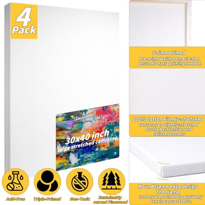 Oleitodh 4 Pack Stretched Canvas 30x40 Inch 100% Cotton Painting Canvas - size: 30" x40"-4 Pack