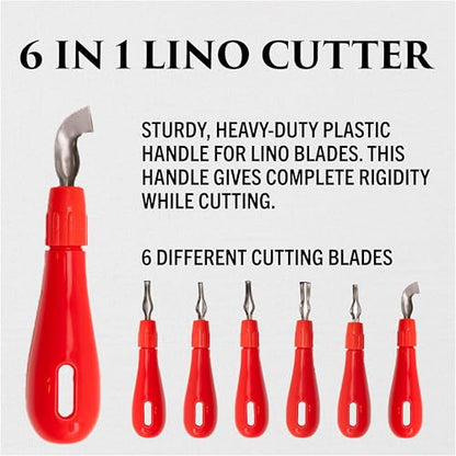 Richeson & Co. Printmaking Starter Kit - Easy to Cut Lino Set, Includes Lino Cutter, Blades, 4” Brayer, Lino Grip, Printmaking Paper