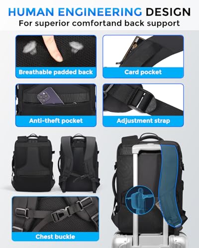 Fenree.geer Travel Backpack for Men, Carry On Luggage Backpack 34-46L - color: Black