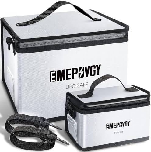 Fireproof Battery Safe Bag Explosionproof Battery Storage Guard Pouch for Charge & Storage with Portable Bandage 2 Pack(9.65x8.46x7inch, 8x3.54x4.33inch) - color: Grey