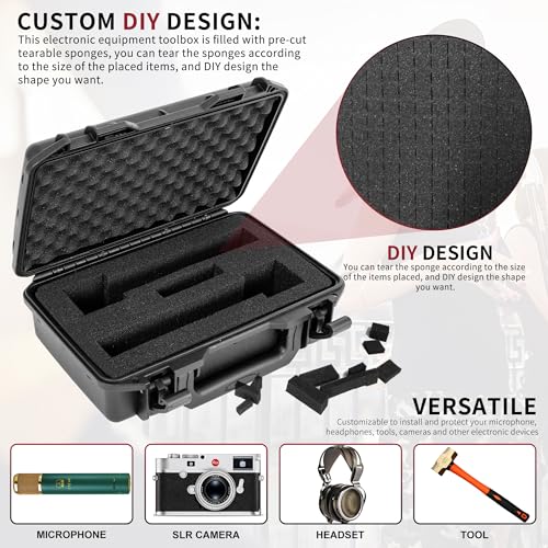 TORIBIO Hard Carrying Case with Foam,Shockproof Storage Box 10.8"x6.5"x2.7" - size: 10.8"x6.5"x2.7"
