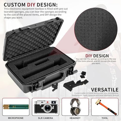 TORIBIO Hard Carrying Case with Foam,Shockproof Storage Box 10.8"x6.5"x2.7" - size: 10.8"x6.5"x2.7"