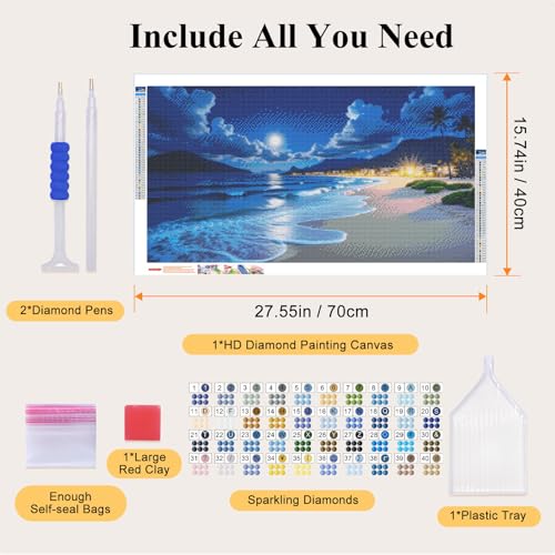 SparkGlow Moonlight Beach Diamond Art Kits for Adults, 27.5 X 15.7 Inch - color: Landscape 035