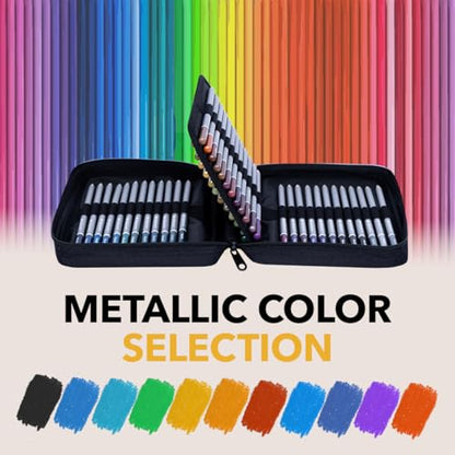 Castle Art Supplies 48 Metallic Colored Pencils for Adults - with Extras