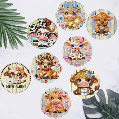 Diamond Art Coasters Kit for Adults, Diamond Painting Coasters - color: Cow-1