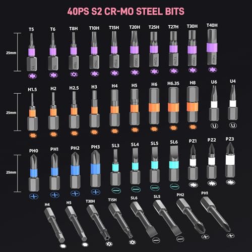 42 in 1 Magnetic Ratcheting Screwdriver Set, T Handle Allen Wrench Set - color: Pink, size: 42 PCS