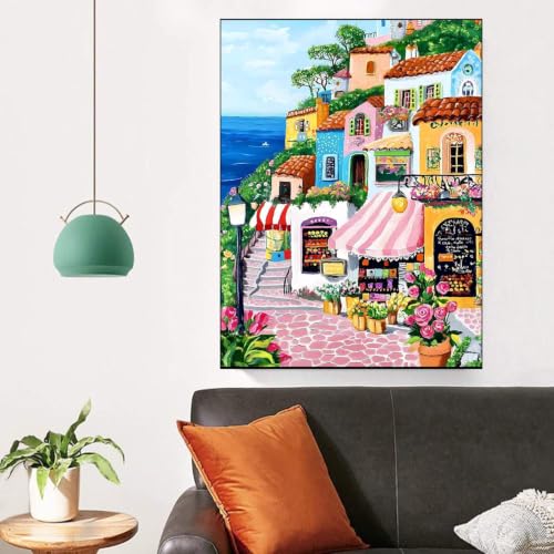ZeeLionArt 5D DIY Diamond Art Kit, Seaside Building, 12x16 Inch - color: DP04658