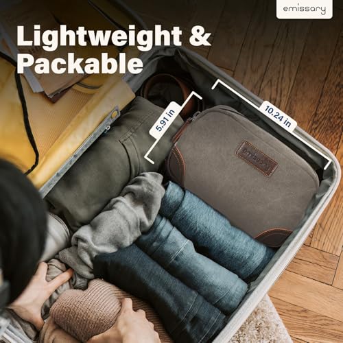 emissary Men's Canvas Travel Toiletry Bag, Leather Dopp Kit - Light Gray - color: Light Gray