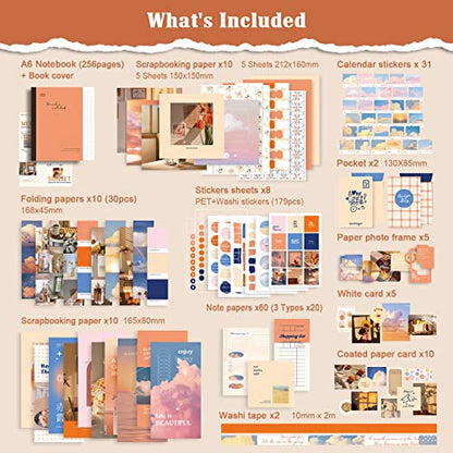 Scrapbooking Supplies Kit, Aesthetic Junk Journal Supplies, Scrapbook Kit - color: Sunset