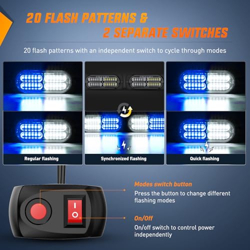 Nilight 4PCS LED Strobe Lights 12V 24V Sync Feature Blue White - color: Blue White w/Controller