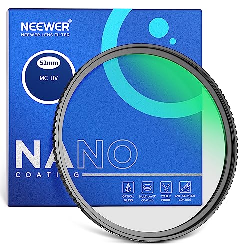 NEEWER 52mm MC UV Protection Filter 24 Layer Multi Resistant Nano Coatings/HD Optical Glass/Water Repellent/Scratch Resistant/Aluminum Alloy Ultra Slim Frame/Ultraviolet Filter - size: 52mm, style: UV