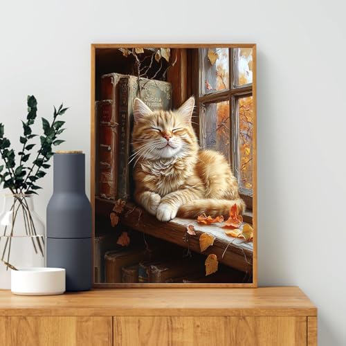 4 Pcs Framed Paint by Numbers Kit for Adults Sleeping Cat with Wooden Easel - color: YOP4P10