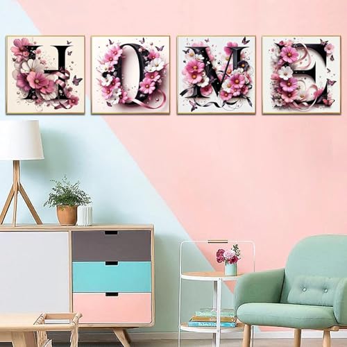 JATOK Diamond Painting Kit for Adults, Letter H, 11.8 x 11.8 in - color: Hot Pink