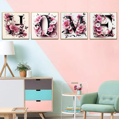 JATOK Diamond Painting Kit for Adults, Letter H, 11.8 x 11.8 in - color: Hot Pink