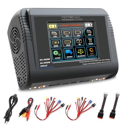 Dual LiPo Charger Touch Screen Battery Charger Discharger AC200W DC400W 12A