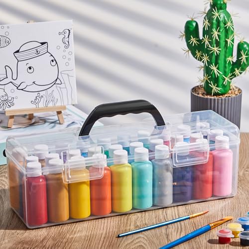 Threehoney 3 Pcs Acrylic Paint Art Organizer Storage Box with Handle, Black - color: Black