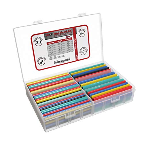 130 PC. Dual Wall Adhesive Marine Heat Shrink Kit - 3:1 Shrink Ratio - Multi-Color - size: 3.5 Inch - Assortment - Multi, style: Multi-Color